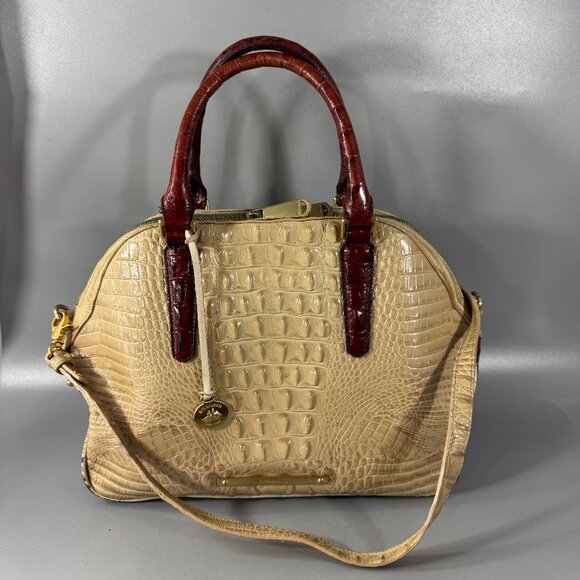 Brahmin Hudson Croc Embossed Leather Twill Tri- Texture Satchel - Picture 1 of 15